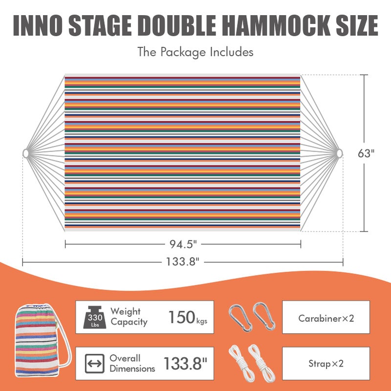 INNO STAGE 2 Persons Hammock with Tree Straps - Brazilian Double Hammock  Portable Hanging Camping Bed for Patio  Backyard  Porch  Outdoor and Indoor Use - Soft Cotton Hammock with Carrying Bag - Image 2
